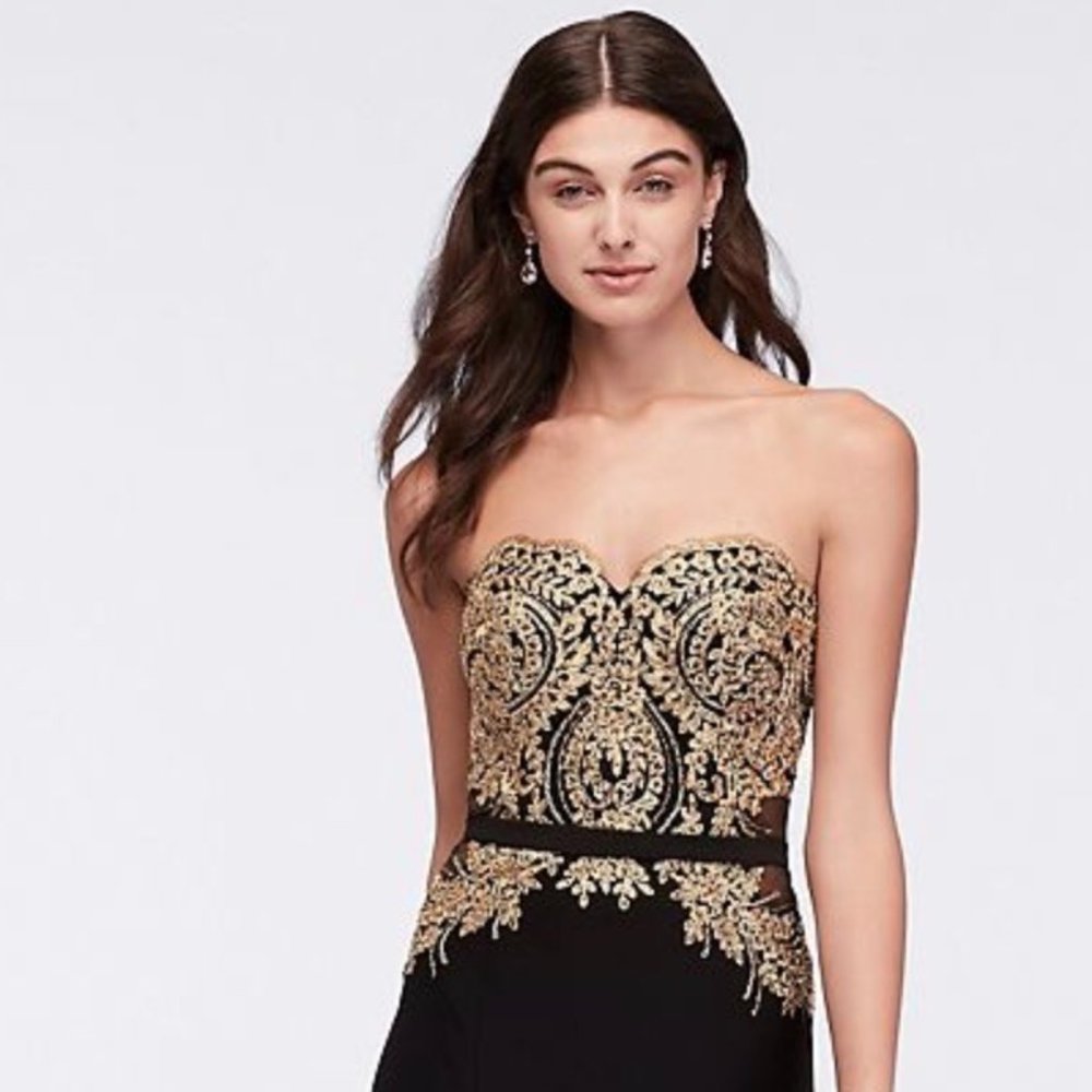 Embroidered Strapless Dress w/ Illusion Sides: 00P